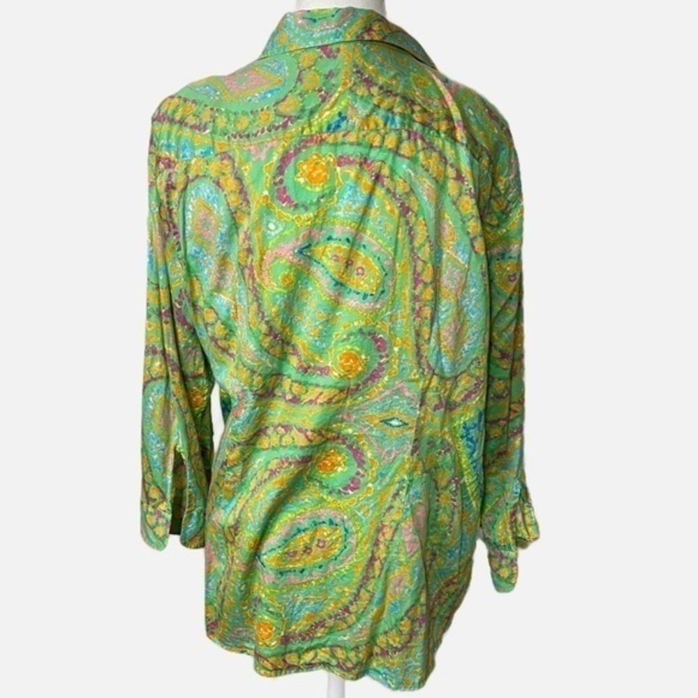 Lauren Ralph Lauren Green Paisley Button Up Top - Picture 2 of 6